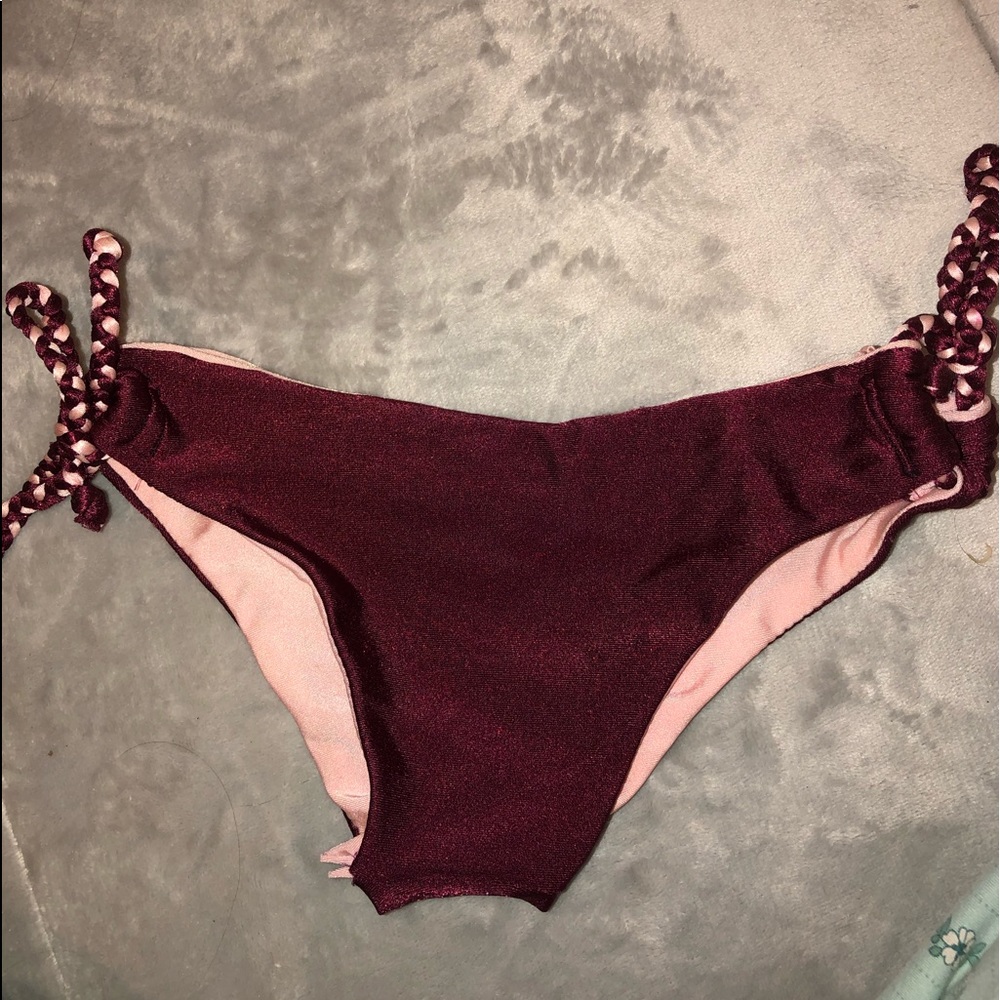 Maroon side tie bikini bottom